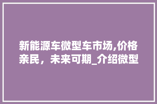 新能源车微型车市场,价格亲民，未来可期_介绍微型新能源车的价格之谜