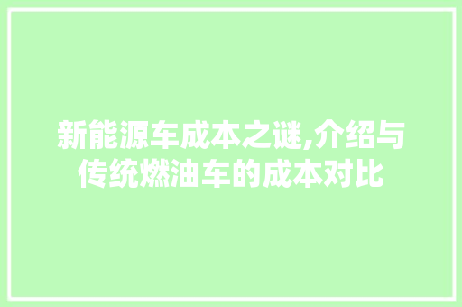 新能源车成本之谜,介绍与传统燃油车的成本对比