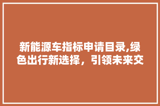 新能源车指标申请目录,绿色出行新选择，引领未来交通发展