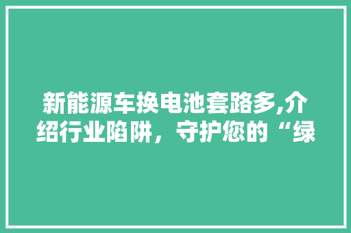 新能源车换电池套路多,介绍行业陷阱，守护您的“绿色出行”权益