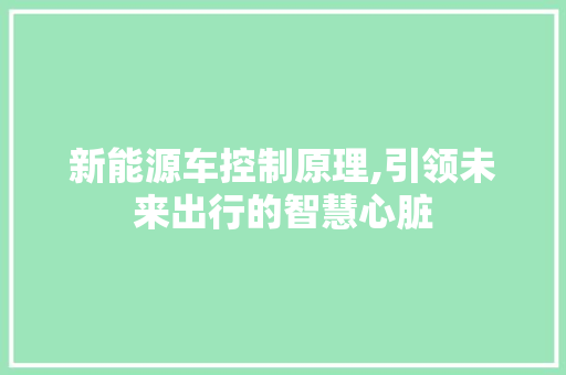 新能源车控制原理,引领未来出行的智慧心脏