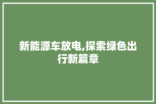 新能源车放电,探索绿色出行新篇章