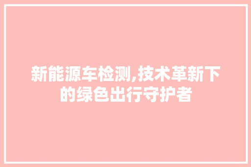 新能源车检测,技术革新下的绿色出行守护者