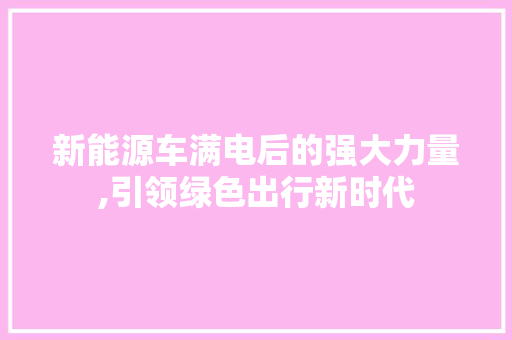 新能源车满电后的强大力量,引领绿色出行新时代