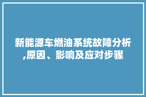 新能源车燃油系统故障分析,原因、影响及应对步骤