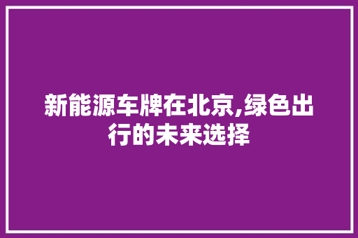 新能源车牌在北京,绿色出行的未来选择