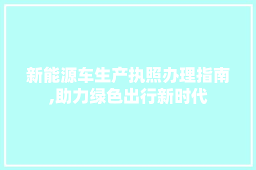 新能源车生产执照办理指南,助力绿色出行新时代