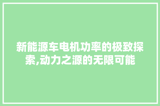 新能源车电机功率的极致探索,动力之源的无限可能