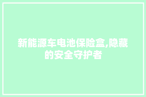 新能源车电池保险盒,隐藏的安全守护者