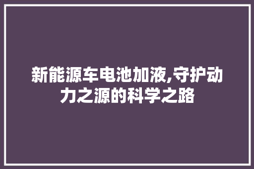 新能源车电池加液,守护动力之源的科学之路