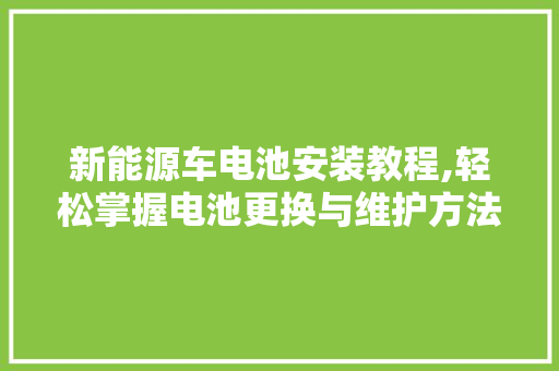 新能源车电池安装教程,轻松掌握电池更换与维护方法