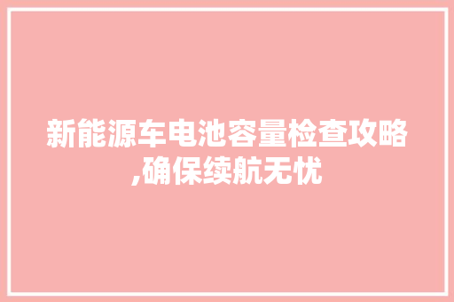 新能源车电池容量检查攻略,确保续航无忧