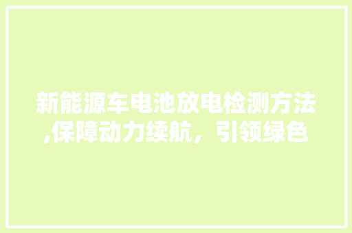 新能源车电池放电检测方法,保障动力续航，引领绿色出行