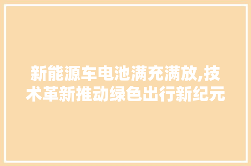 新能源车电池满充满放,技术革新推动绿色出行新纪元