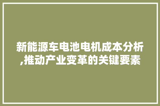 新能源车电池电机成本分析,推动产业变革的关键要素