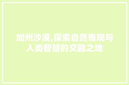 加州沙漠,探索自然奇观与人类智慧的交融之地