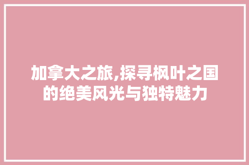 加拿大之旅,探寻枫叶之国的绝美风光与独特魅力