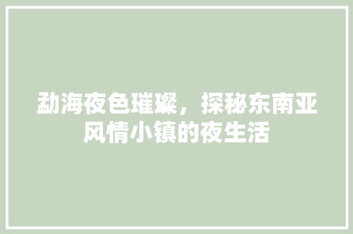 勐海夜色璀璨，探秘东南亚风情小镇的夜生活