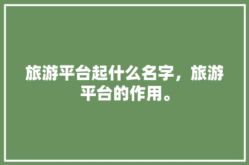 旅游平台起什么名字，旅游平台的作用。