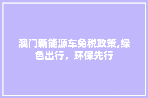 澳门新能源车免税政策,绿色出行，环保先行