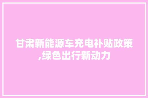 甘肃新能源车充电补贴政策,绿色出行新动力