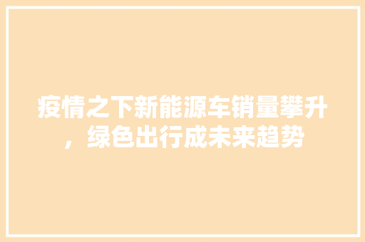 疫情之下新能源车销量攀升，绿色出行成未来趋势