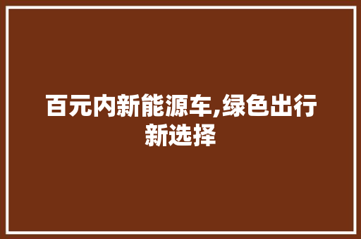 百元内新能源车,绿色出行新选择