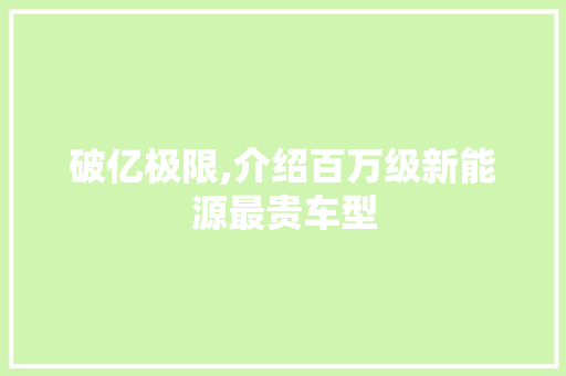 破亿极限,介绍百万级新能源最贵车型