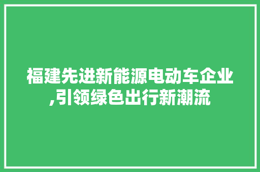 福建先进新能源电动车企业,引领绿色出行新潮流