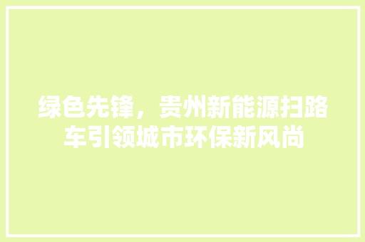 绿色先锋，贵州新能源扫路车引领城市环保新风尚