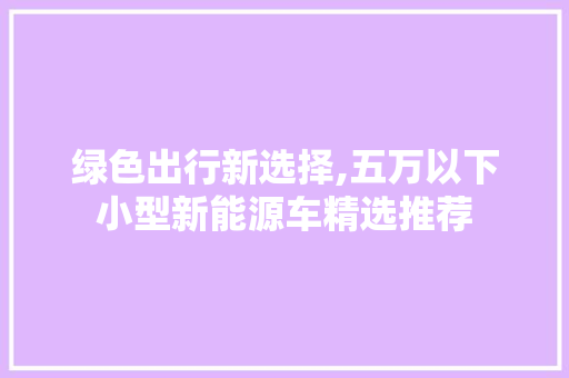 绿色出行新选择,五万以下小型新能源车精选推荐