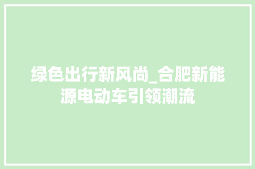 绿色出行新风尚_合肥新能源电动车引领潮流