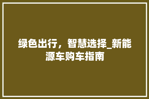 绿色出行，智慧选择_新能源车购车指南