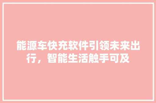 能源车快充软件引领未来出行，智能生活触手可及