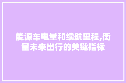 能源车电量和续航里程,衡量未来出行的关键指标