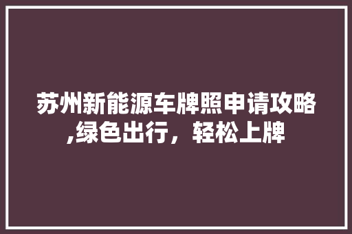 苏州新能源车牌照申请攻略,绿色出行，轻松上牌