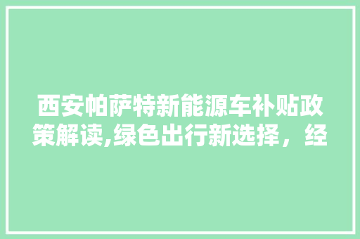 西安帕萨特新能源车补贴政策解读,绿色出行新选择，经济实惠两不误