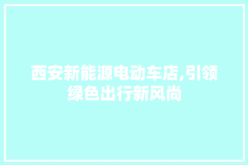 西安新能源电动车店,引领绿色出行新风尚