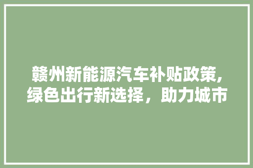 赣州新能源汽车补贴政策,绿色出行新选择，助力城市绿色发展