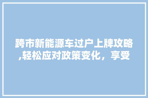 跨市新能源车过户上牌攻略,轻松应对政策变化，享受绿色出行