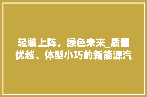 轻装上阵，绿色未来_质量优越、体型小巧的新能源汽车