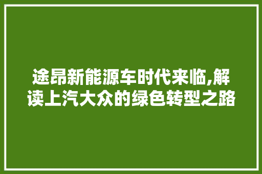 途昂新能源车时代来临,解读上汽大众的绿色转型之路