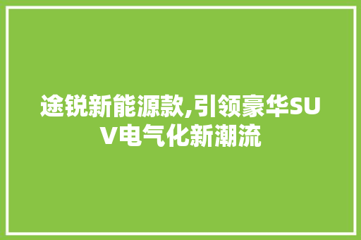 途锐新能源款,引领豪华SUV电气化新潮流