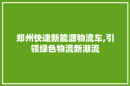 郑州快速新能源物流车,引领绿色物流新潮流