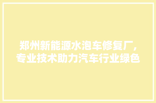 郑州新能源水泡车修复厂,专业技术助力汽车行业绿色转型