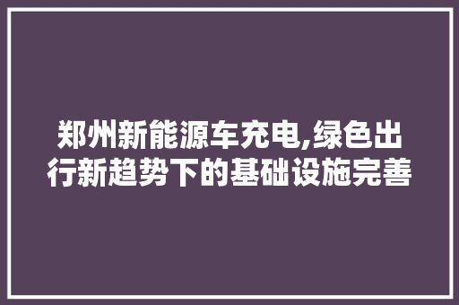 郑州新能源车充电,绿色出行新趋势下的基础设施完善之路