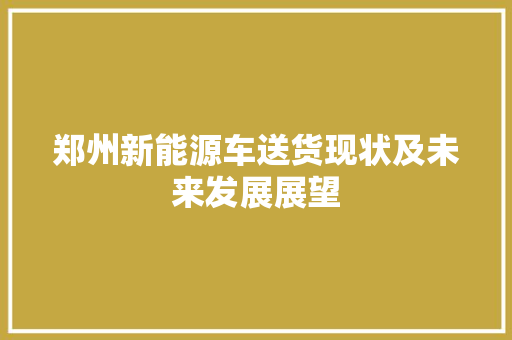 郑州新能源车送货现状及未来发展展望