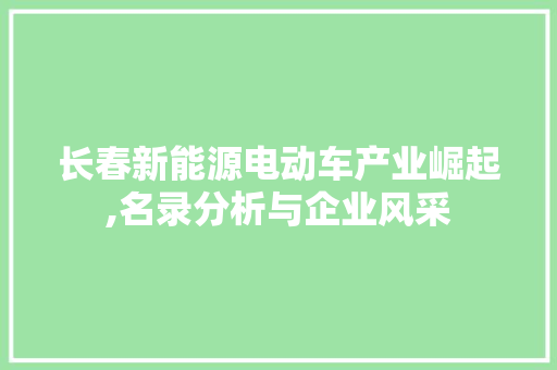 长春新能源电动车产业崛起,名录分析与企业风采