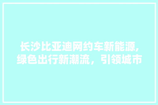 长沙比亚迪网约车新能源,绿色出行新潮流，引领城市绿色发展