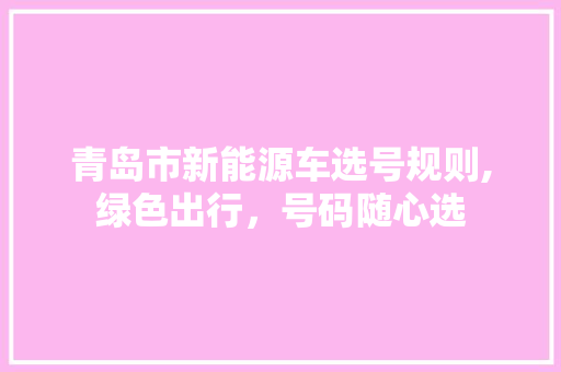 青岛市新能源车选号规则,绿色出行，号码随心选